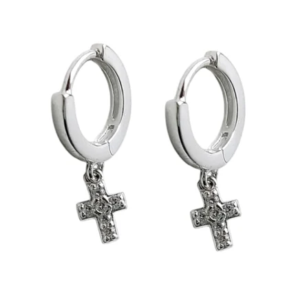 brincos de argola click crucifixo com pedrinhas