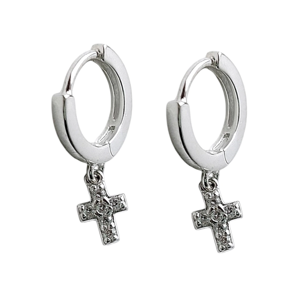 brincos de argola click crucifixo com pedrinhas brincos de argola click crucifixo com pedrinhas